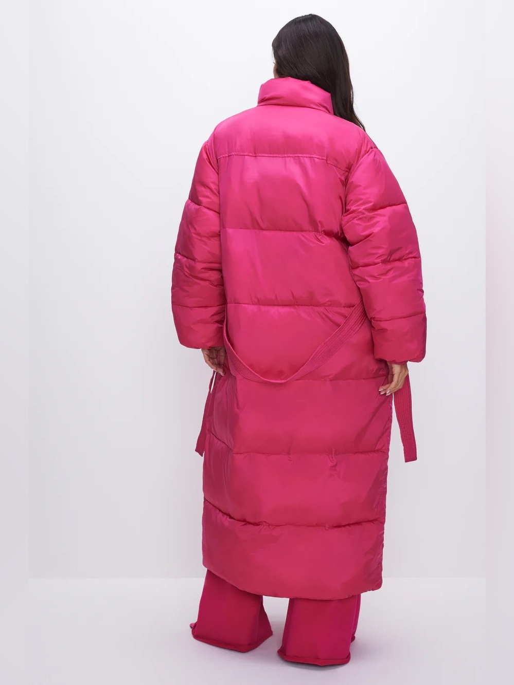 Good American - Women’s Long Puffer Coat with Belt - Hot Pink - Picture 2 of 10